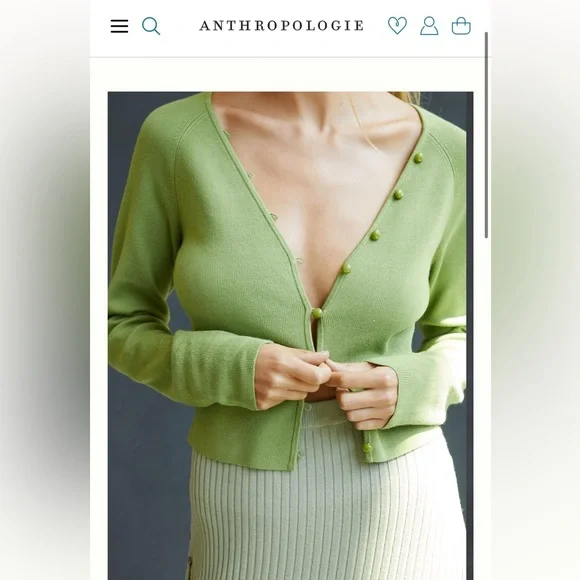 Maeve Anthropologie Isabella Cropped Cardigan Green Sweater - Picture 2 of 8